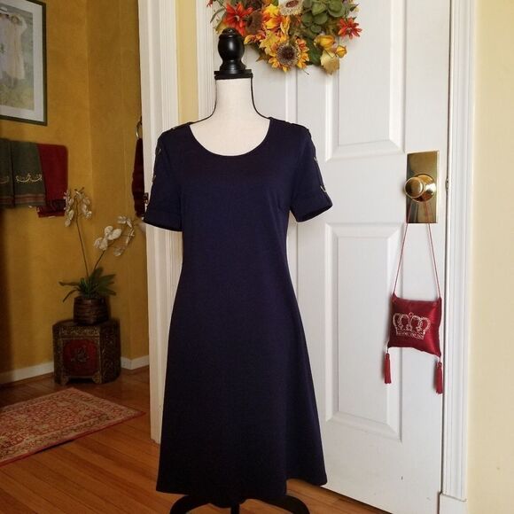 NAVY BLUE FIT N FLARE DRESS - Picture 2 of 6